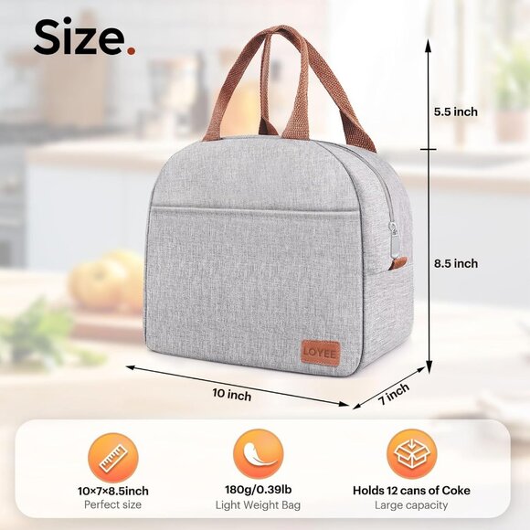 Large Insulated Lunch Bag for Women & Men, Leakproof Reusable Tote (Grey) - Picture 2 of 7